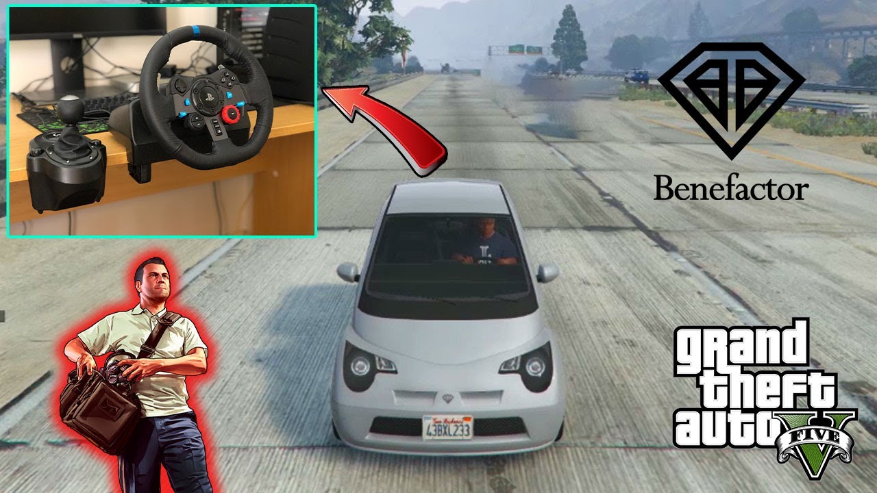 GTA 5 BENEFECTOR Compact Car Driving With Logitech G29 Steering Wheel