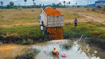 First New Project Landfill Flooded Area Delete Pond by Bulldozer D31P Push Soil & Truck 5Ton Spread