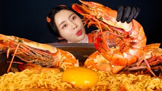 MUKBANG ASMR | Spicy Giant King Shrimp Noodles Eat Korean Seafood Eatingshow 아라 Ara Eating Sound