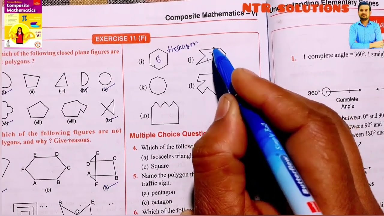 For each polygon  write down the number of sides  name the polygon.The first shape has 3 sides.
