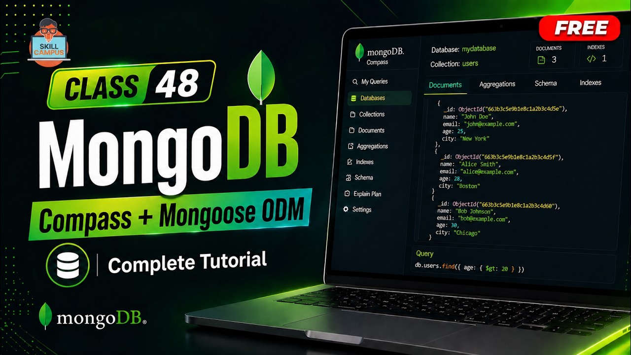 Class 48 - MongoDB Compass + Mongoose ODM | Complete Tutorial - YouTube