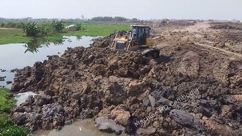 Operation Skills Shantui DH17C3 & Dump Truck 25t Landfill Task Using Push Stone into Flood Block 