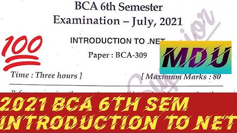 2021 MDU BCA 6th sem Introduction to NET question paper #mdu #paper bca sem question paper #shorts