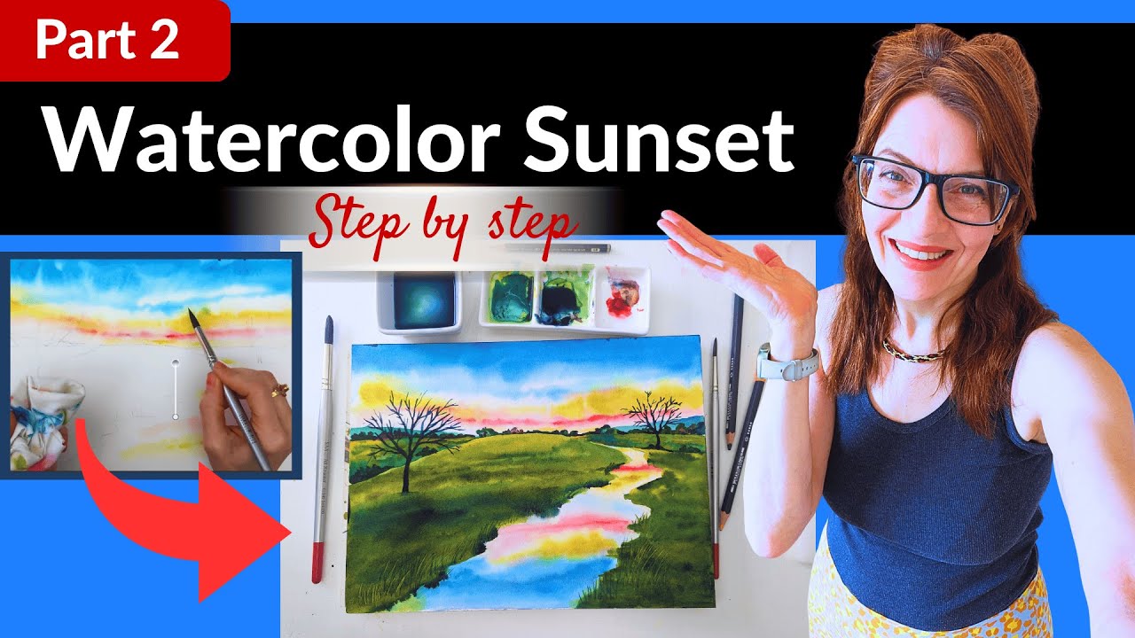 Урок по рисованию заката акварелью (пошаговая инструкция) | Часть 2
