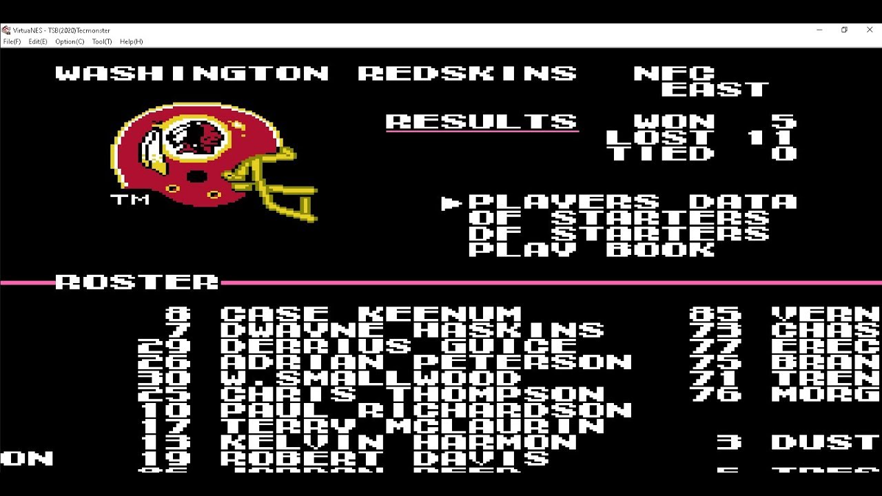 (2019) Washington Redskins NFC East (Roster and Stats) Tecmo Super Bowl