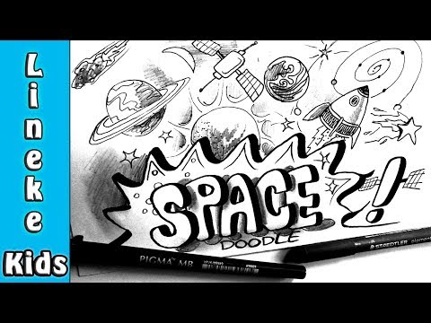 Hoe teken je de ruimte SPACE DOODLE ART !! met raket maan planeet enz