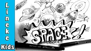 How to draw space SPACE DOODLE ART!! with rocket moon planet etc screenshot 4