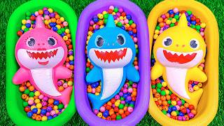4 Minutes Satisfying with Full of 3 Rainbow BathTubs Candy with M&M's & Magic Slime Cutting Video 10