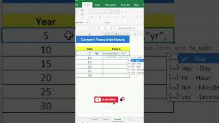 Convert Years into hours in Excel | Convert Formula #shorts #excel