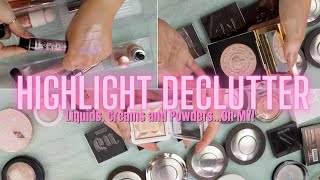 Makeup Collection & Declutter 2024 : HIGHLIGHTER ✨ Saying Goodbye to Glow...Creams, Liquids, Powders