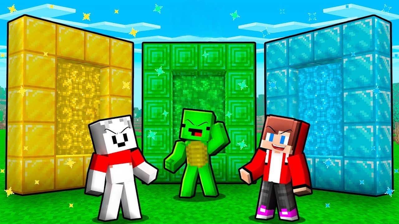 我的世界：杰杰的钻石传送门VS麦琪的翡翠传送门VS凯瑞的黄金传送门
