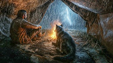 Camping in Heavy Rain with My Dog | Cozy Night Time Thunderstorm | RDR2 ASMR
