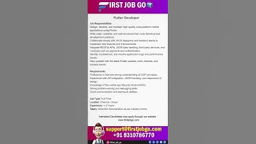 Job Openings : Flutter Developer | First Job Go