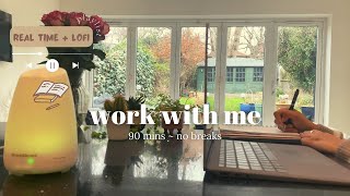 90 MINUTE WORK & STUDY WITH ME 📝| REAL TIME | no breaks | 🎧 Focused Lofi Music to Study to