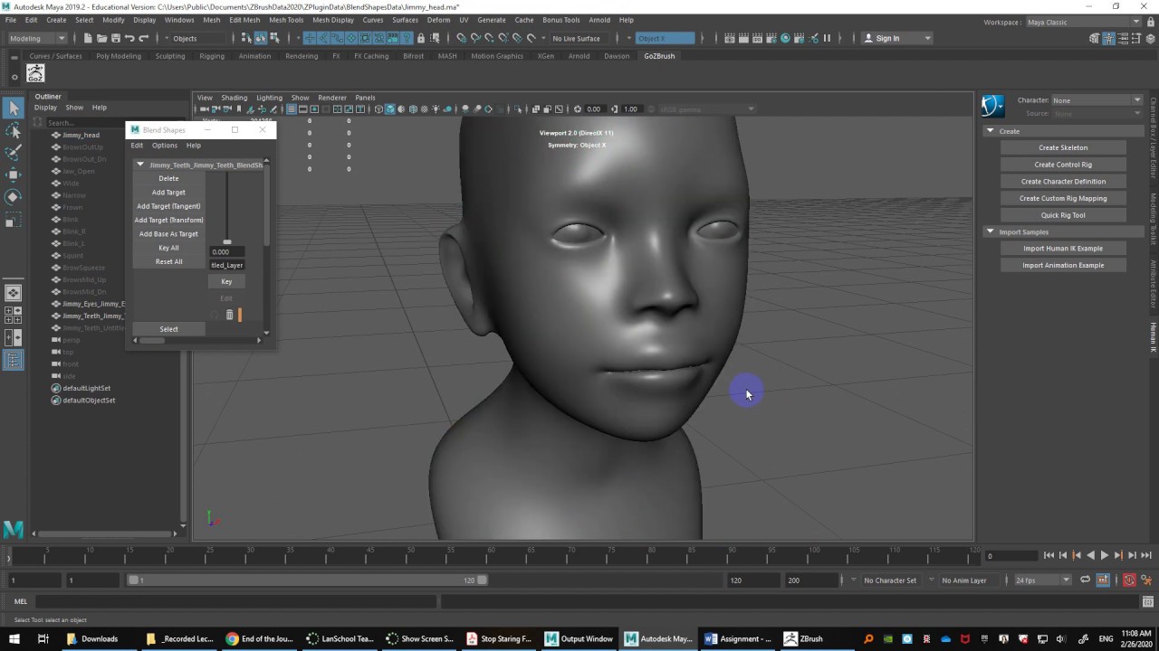 export to zbrush for blendshapes