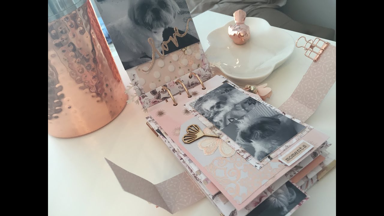 TUTO Mini-Album Rose GOLD Destructuré, Gilding Flakes, Anneaux Zibuline...