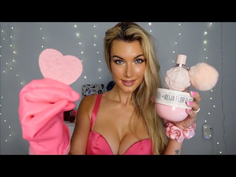 ASMR pink triggers💗taps, scratches, soft spoken