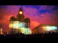 Light show projected on the Three Graces, Liverpool 24th May 2015