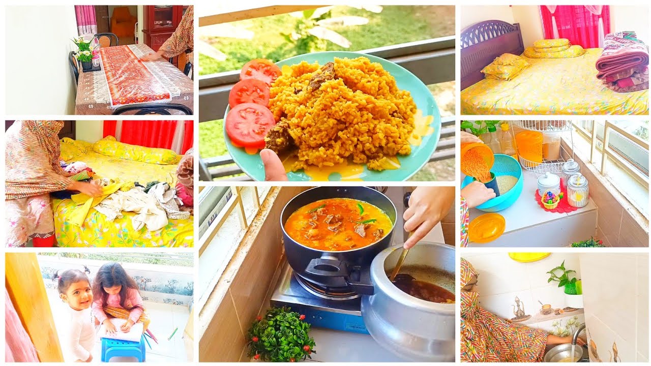 শুক্রবার দিনে সকাল থেকে বিকাল। পরিবারের সবার জন্য গরুর মাংস দিয়ে ভুনা খিচুড়ি রান্না করলাম  