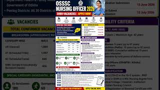 OSSSC Nursing Officer Recruitment 2026#OSSSC#NursingOfficer2026 #GovtJobs #NursingJobs#subscribe