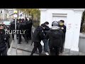Russia: Police detain anti-Macron protesters next to French embassy in Moscow