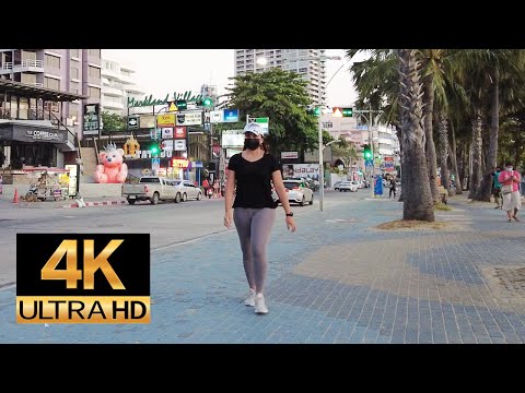 Pattaya 4K EveningWalk BeachRoad Sunset, NorthPattayaRoad, Terminal21 Pattaya.2021 Feb 11th.