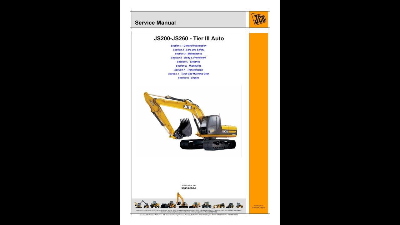 JCB JS200, JS220, JS235, JS240, JS260 – Tier III Auto Service manual