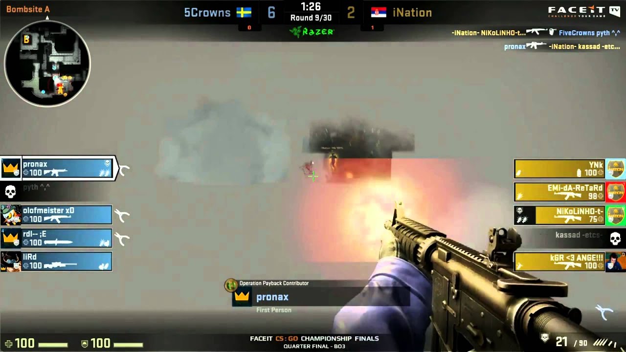 5Crowns.Pronax Pro Aiming through Smoke vs iNations on FACEIT 2013 QF