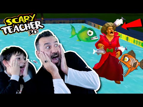 KIZGIN ÖĞRETMEN HAVUZA DÜŞTÜ KATİL BALIKLAR SALDIRDI! | SCARY TEACHER 3D OYNUYORUZ!