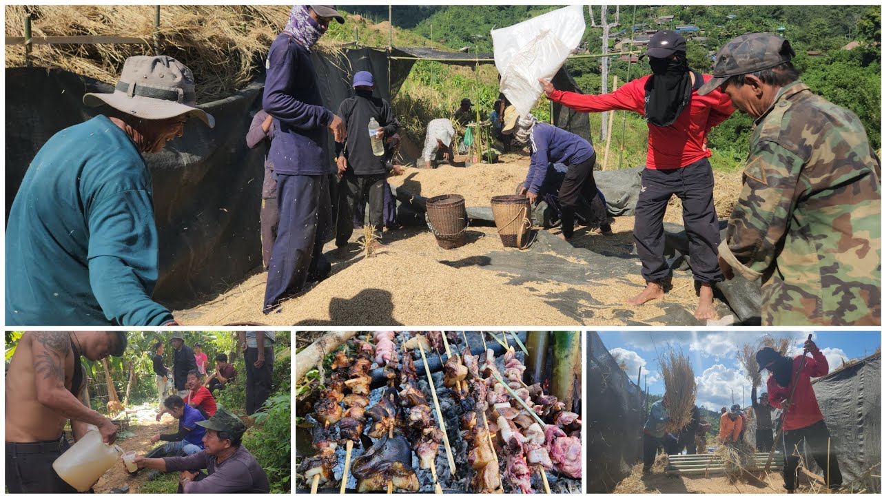 Kayah traditional making rice on mountain farm. 