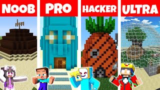 Minecraft NOOB vs PRO vs HACKER: SICHERSTE SPONGEBOB HAUS BAU CHALLENGE ⛏ screenshot 2