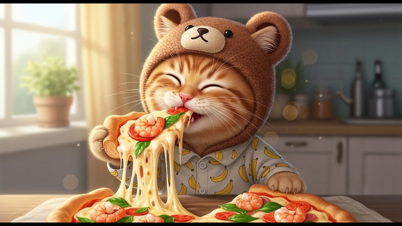 Cheese Lover Alert Ginger Kitten Enjoys Mama Cat’s Stretchy Pizza Delight 🐱🧀