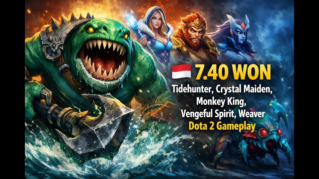 🇮🇩 7.40 WON Tidehunter, Crystal Maiden, Monkey King, Vengeful Spirit, Weaver Dota 2 Gameplay
