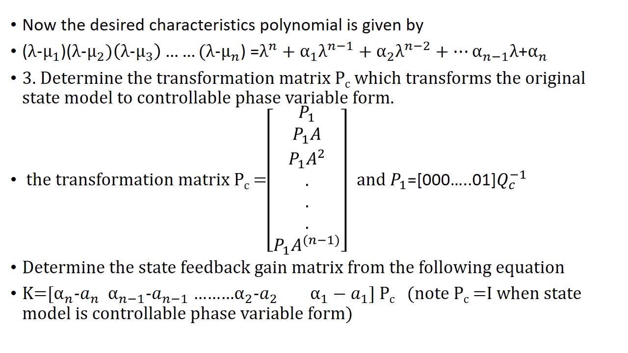 pole assignment in linear state feedback