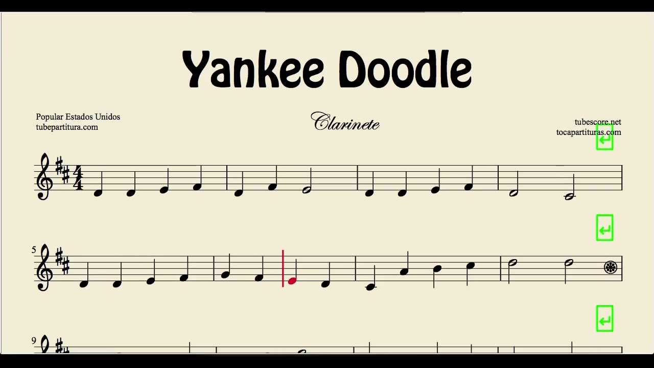 Yankee Doodle Sheet Music For Clarinet Folk Song Youtube