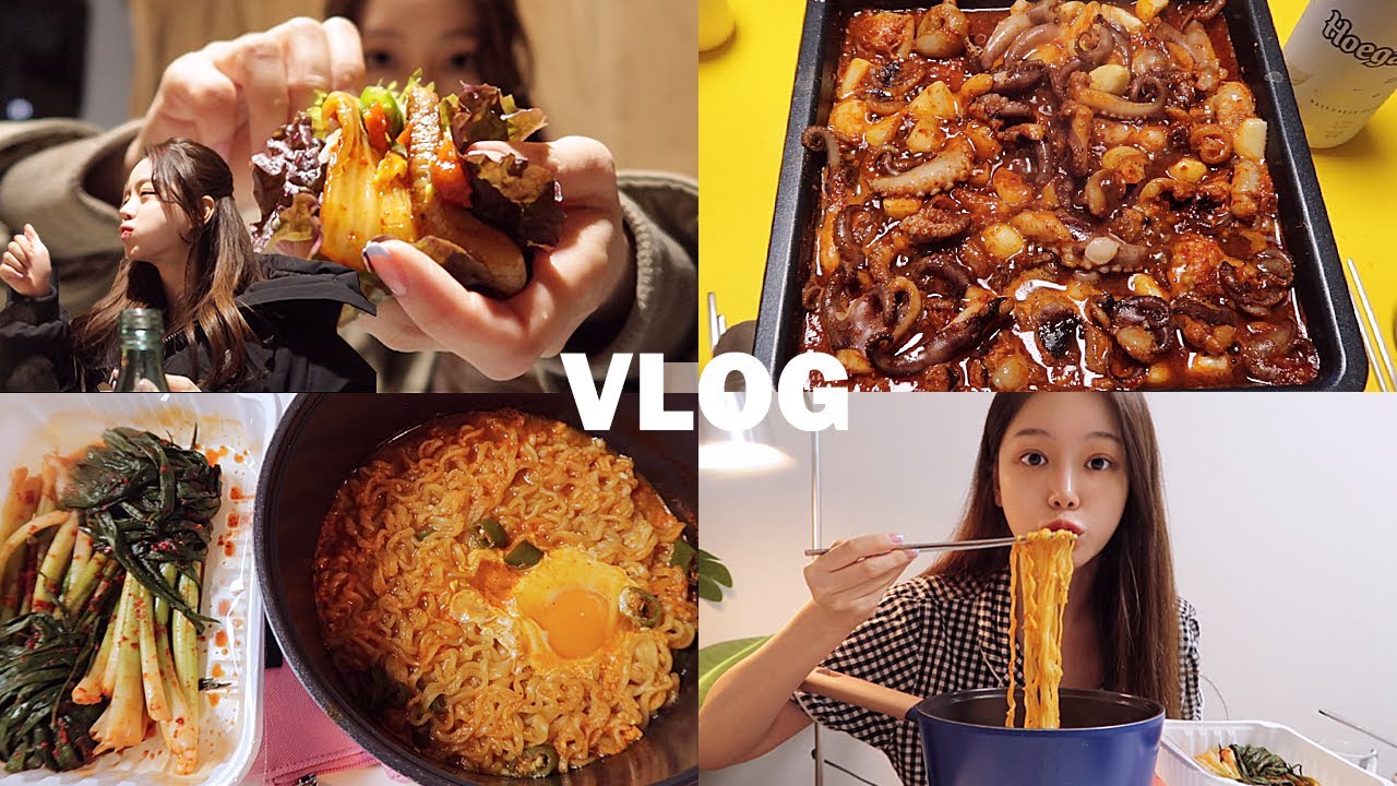 일상 vlog | 먹방 일기야 음주 일기야? (파김치랑 틈새라면/오겹살/항정살/나정순 쭈꾸미/가평 카라반/에그민표 제육볶음/빅맥)