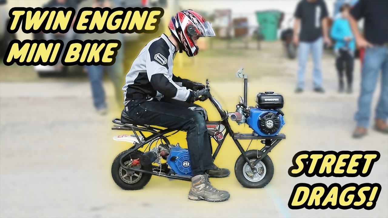Twin Engine Mini Bike at Street Drags! YouTube
