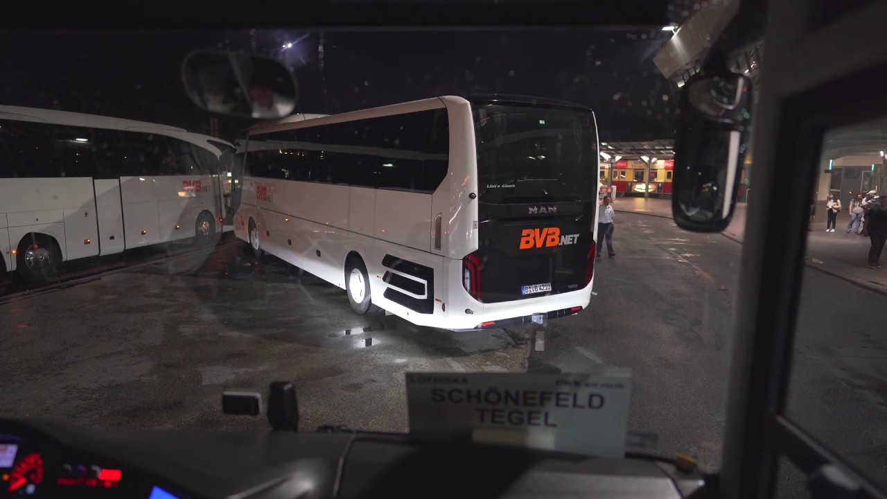 Germany, Berlin, Flixbus night ride from Tegel airport to Schönefeld airport