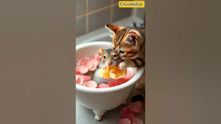 Watch the video about Baby Kitten Washing rat in Bathroom #cat #rat #animals #shorts #shortvideo #funny