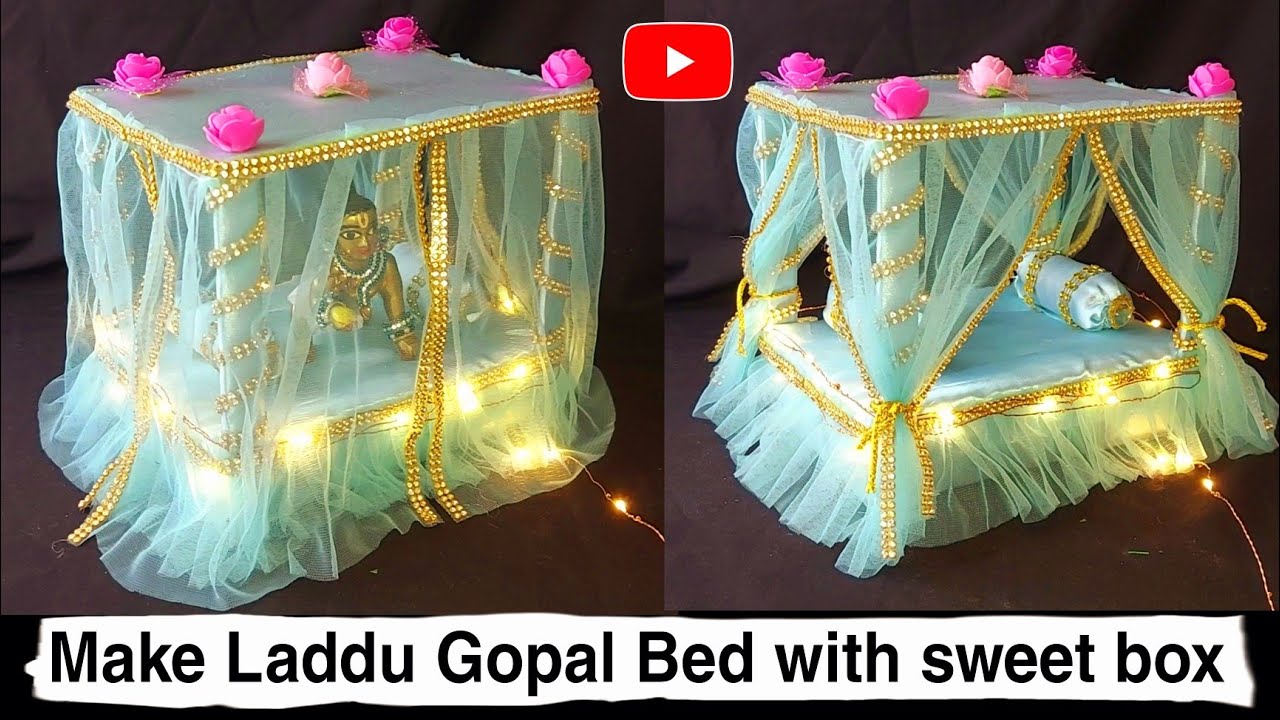 Make Laddu gopal Bed with sweet box | How to make krishna bed | thakurji bed@SimpleKreativeK