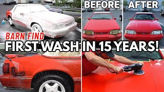 Abandoned BARN FIND 1992 Ford Mustang | First Wash In 15 Years |  Car Detailing Restoration How To!