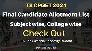 TS CPGET 2021| Subject wise | College Wise | Allotted candidates List #cpget2021