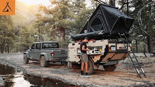 SOLO Overland Camping Trip: With Off road Trailer, Cozy Tent, and Jeep Gladiator