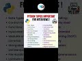 PYTHON IMPORTANT TOPICS FOR INTERVIEW #shortsvideo