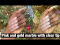 Pink and gold marble clear tip POLYGEL nails | imethodbeauty