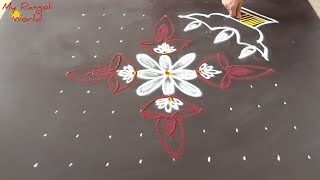 Diya Rangoli Design with 9x9 dots | Simple Deepam Muggulu | Easy Vilakku Kolam with dots