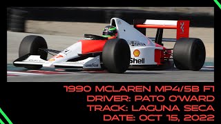 Pato O'Ward In-Car McLaren MP4/5B F1 at Laguna Seca