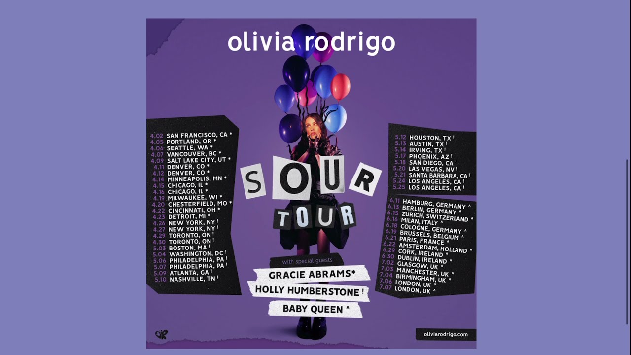 Olivia Rodrigo Sour tour CONFIRMED 2022 tickets & dates YouTube