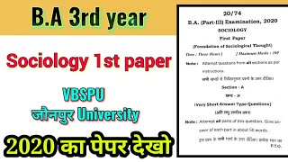 BA 3rd year Sociology 1st paper 2020, b.a 3rd year sociology important question, VBSPU