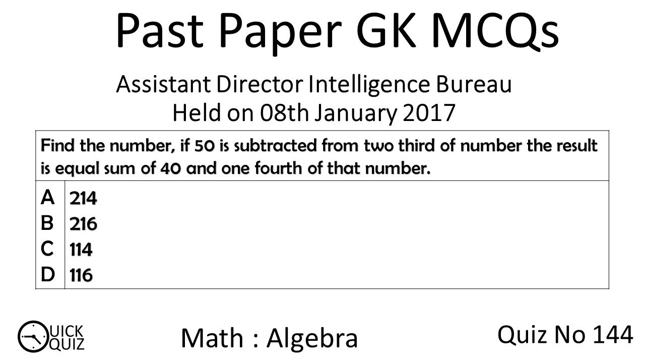 Quiz 144 | Algebra | Maths | FPSC, PPSC, SPSC | TFind the number, if 50 ...